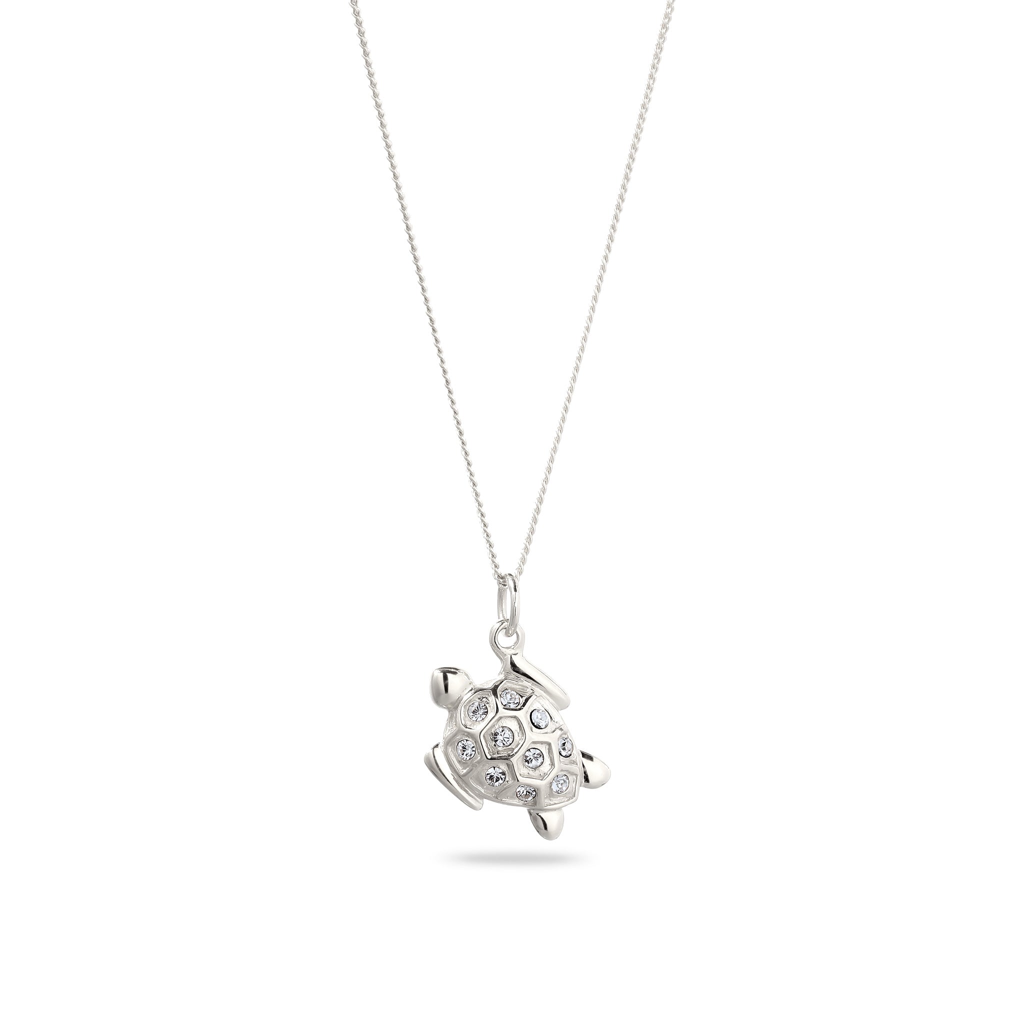 Silber - Elli | Halskette Schildkröte | mit Kristallen von Swarovski® (Weiß) | 925 Sterling Silber