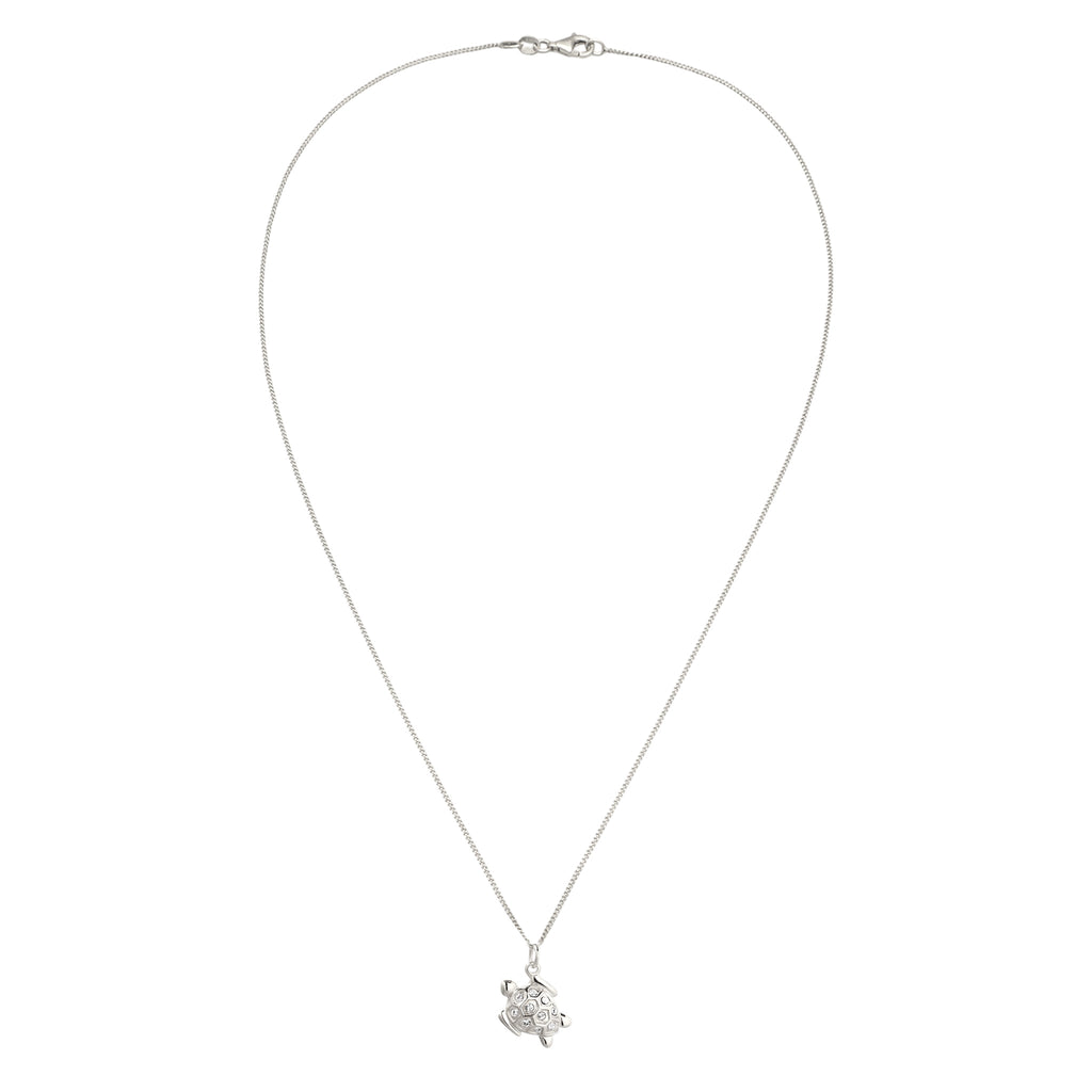 Silber - Elli | Halskette Schildkröte | mit Kristallen von Swarovski® (Weiß) | 925 Sterling Silber