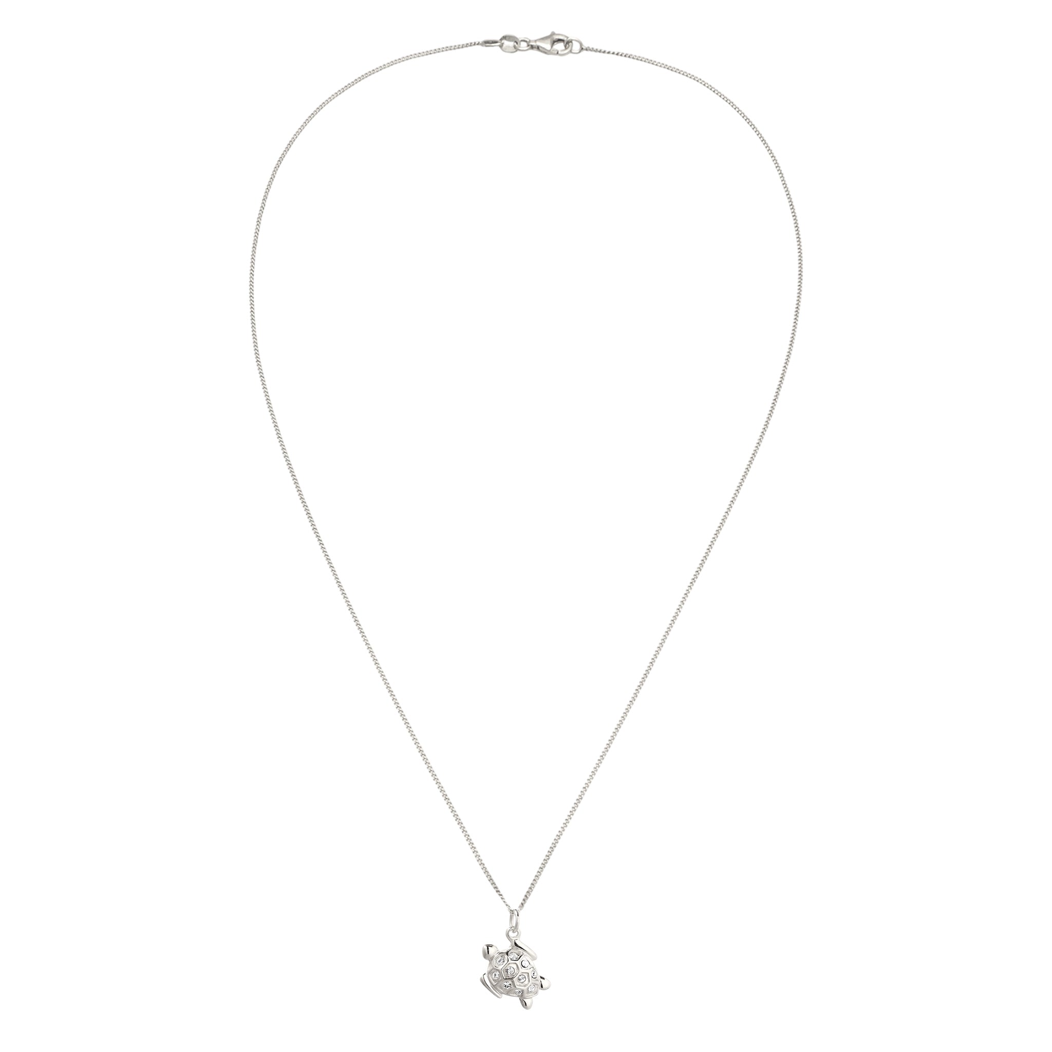 Silber - Elli | Halskette Schildkröte | mit Kristallen von Swarovski® (Weiß) | 925 Sterling Silber