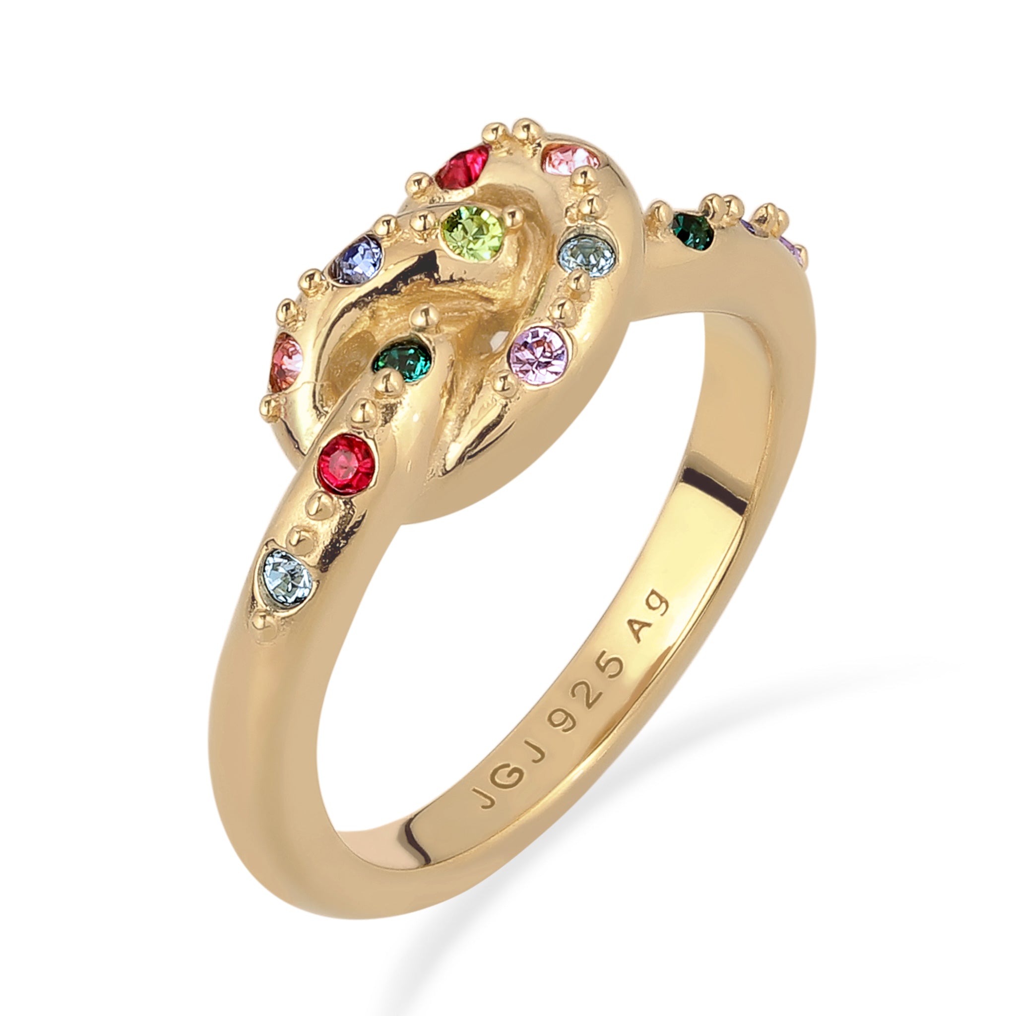 Gold - Elli | Knoten | mit Kristalle von Swarovski® (Grün, Blau) | 925 Sterling Silber vergoldet
