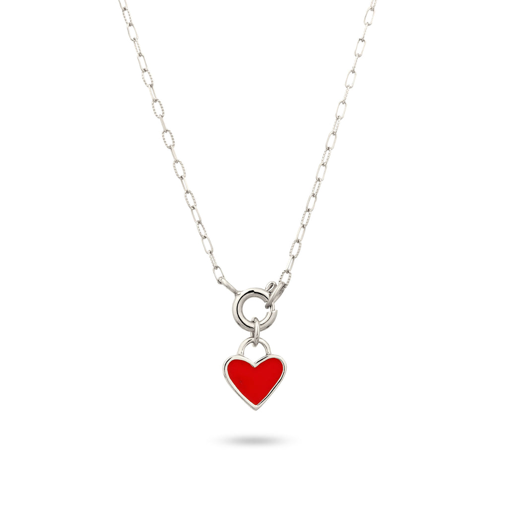 Silber - Elli | Halskette Herz | Emaille (Rot) | 925 Sterling Silber
