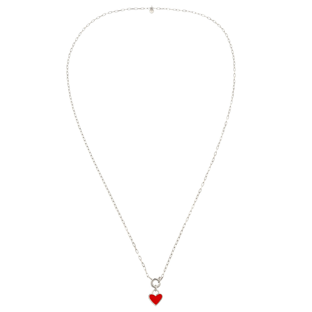 Silber - Elli | Halskette Herz | Emaille (Rot) | 925 Sterling Silber