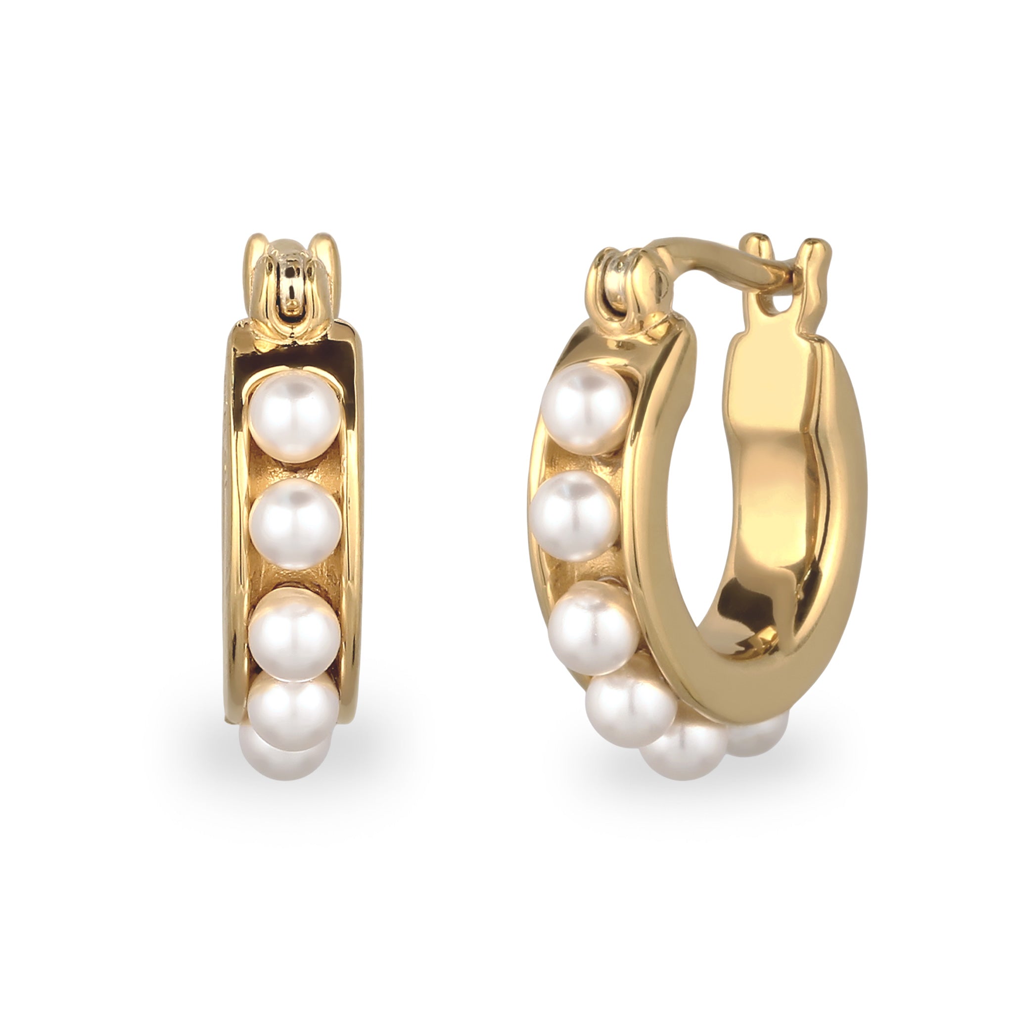 Gold - Elli | Creolen | Mit Perlen von Swarovski® (Weiß) | 925 Sterling Silber vergoldet