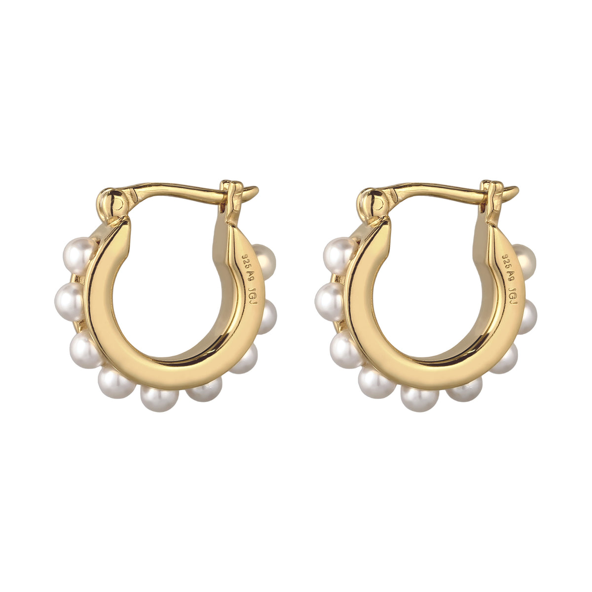 Gold - Elli | Creolen | Mit Perlen von Swarovski® (Weiß) | 925 Sterling Silber vergoldet