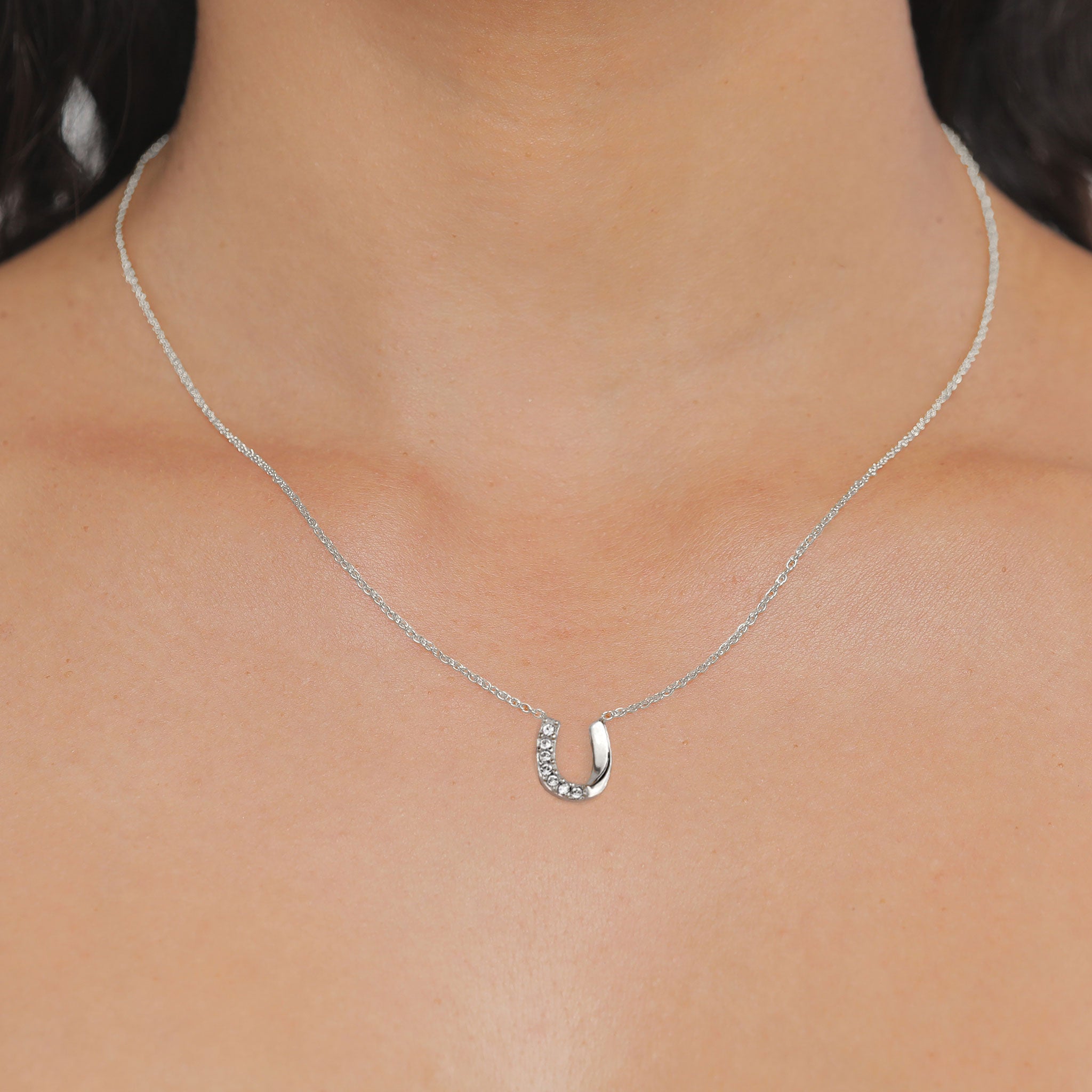 Silber - Elli | Halskette Hufeisen | Kristallen von Swarovski® (Weiß) | 925 Sterling Silber