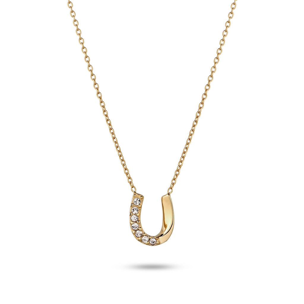 Gold - Elli | Halskette Hufeisen | Mit Kristallen von Swarovski® (Weiß) | 925 Sterling Silber vergoldet