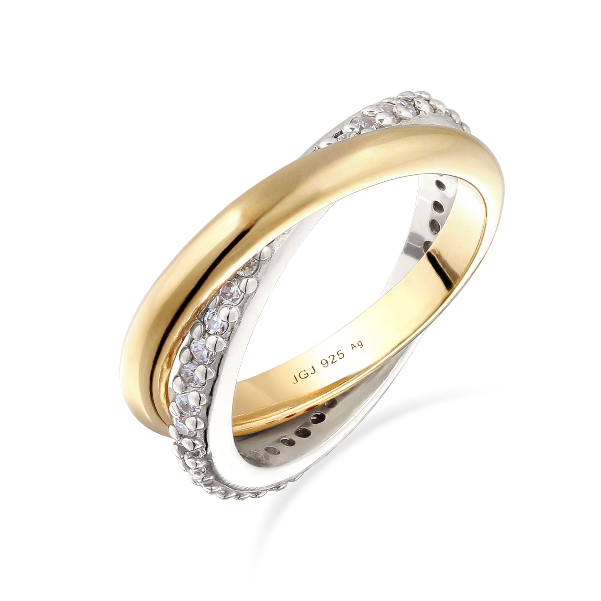 Zweifarbig - Elli | Ring mit Steinen | Zirkonia  | 925 Sterling Silber vergoldet
