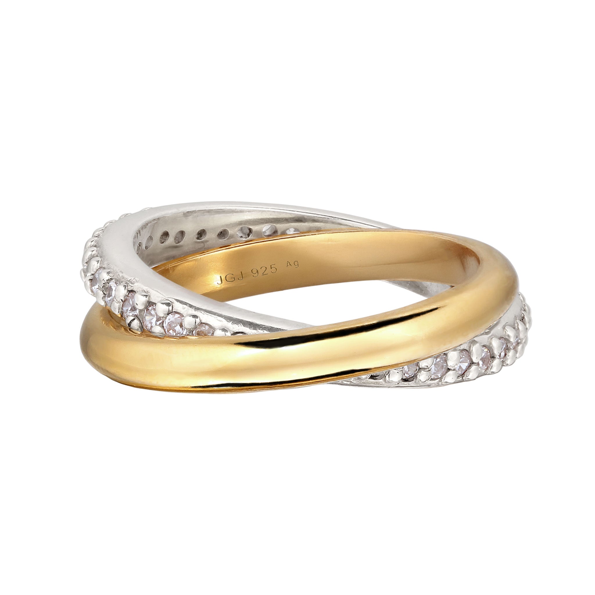 Zweifarbig - Elli | Ring mit Steinen | Zirkonia  | 925 Sterling Silber vergoldet