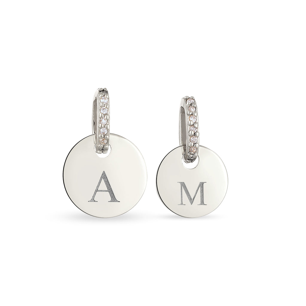 Silver engravable - Elli | Plättchen Anhänger Set Gravur | Zirkonia (Weiß) | 925 Sterling Silber