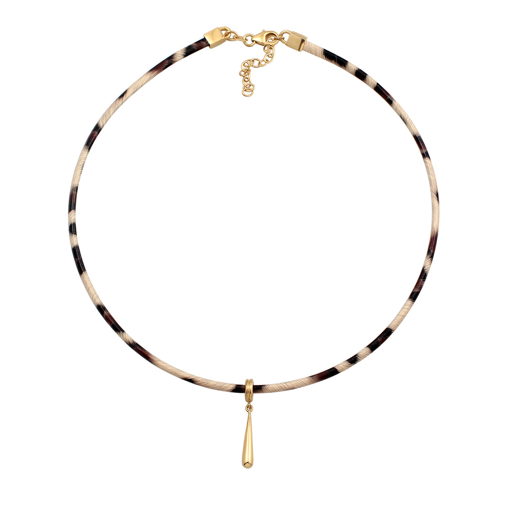 Gold - Elli | Halskette Leo Tropfen | Synthetik Leder | 925 Sterling Silber vergoldet