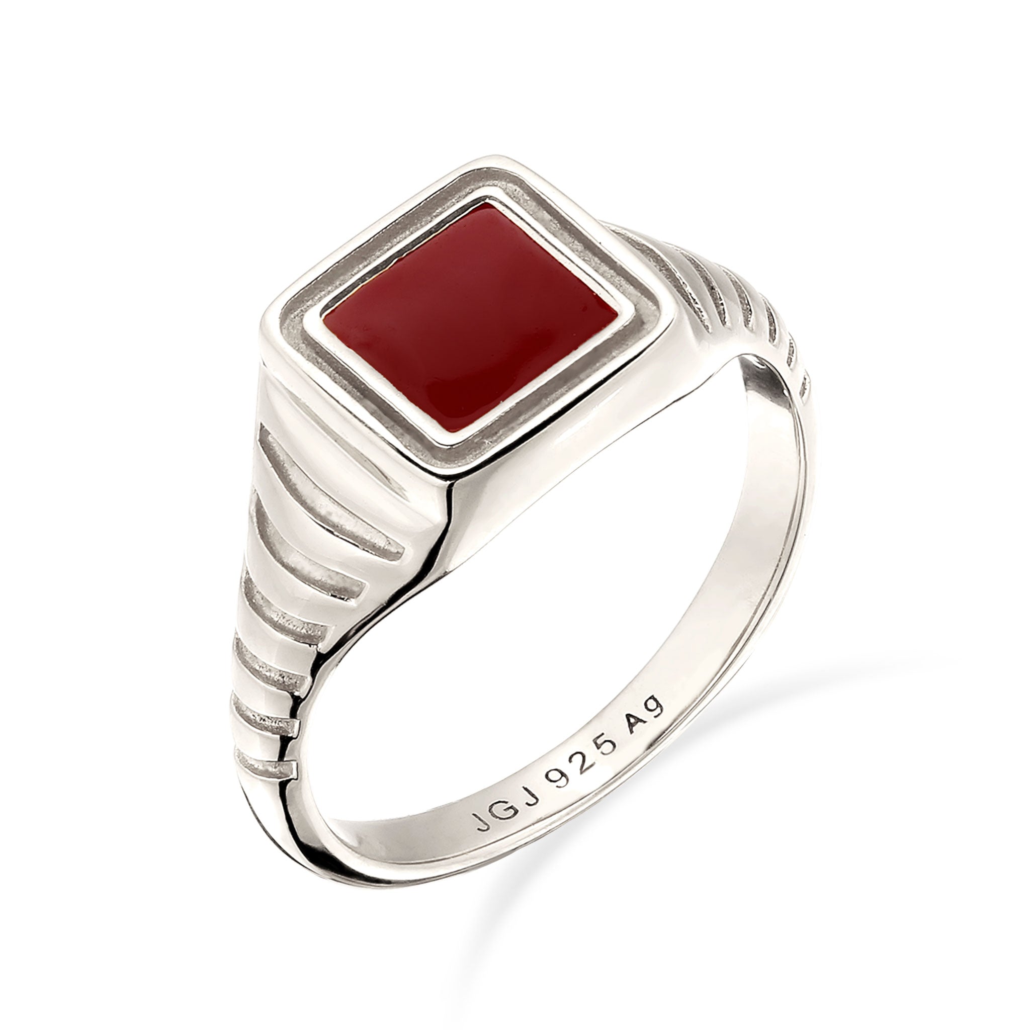 Silber - Elli | Siegelring Quadrat | Emaille (Dunkelrot) | 925 Sterling Silber