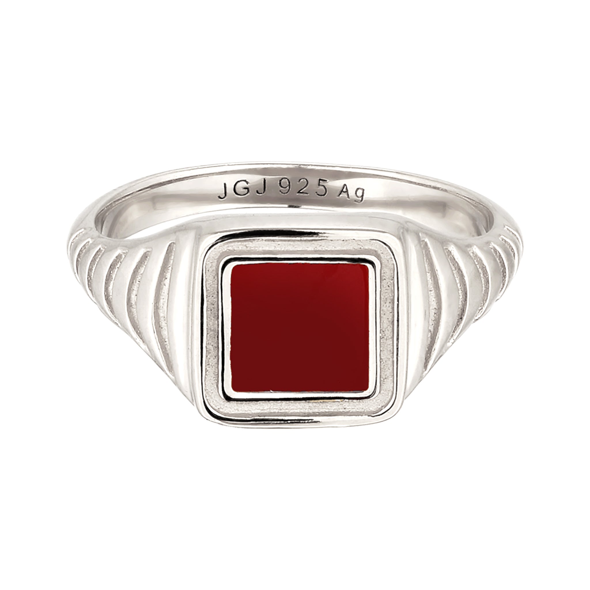 Silber - Elli | Siegelring Quadrat | Emaille (Dunkelrot) | 925 Sterling Silber