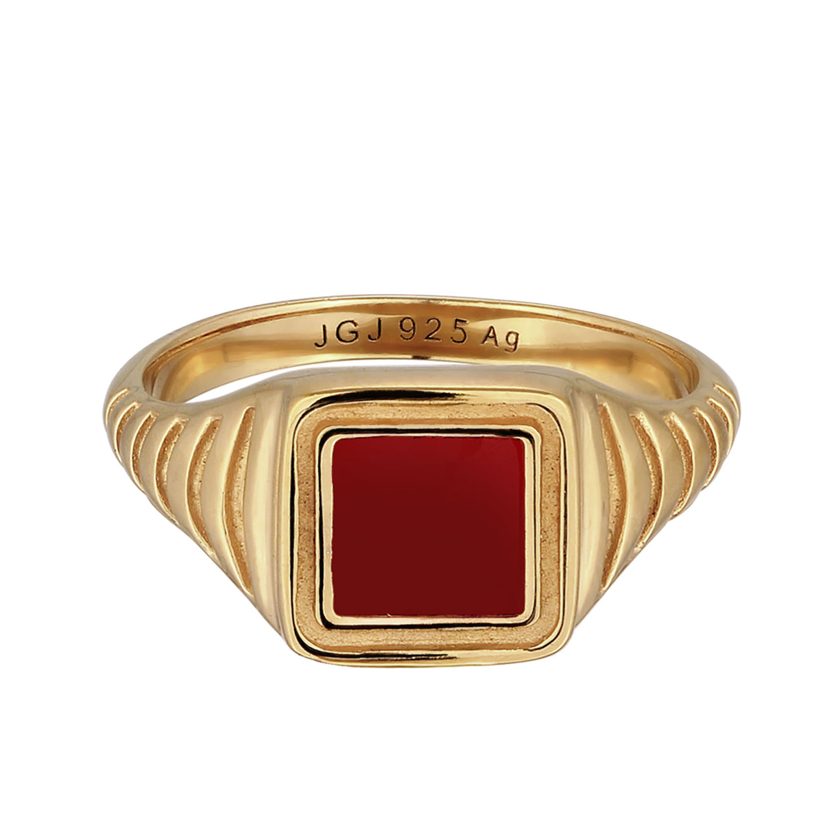 Gold - Elli | Siegelring Quadrat | Emaille (Rot) | 925 Sterling Silber vergoldet