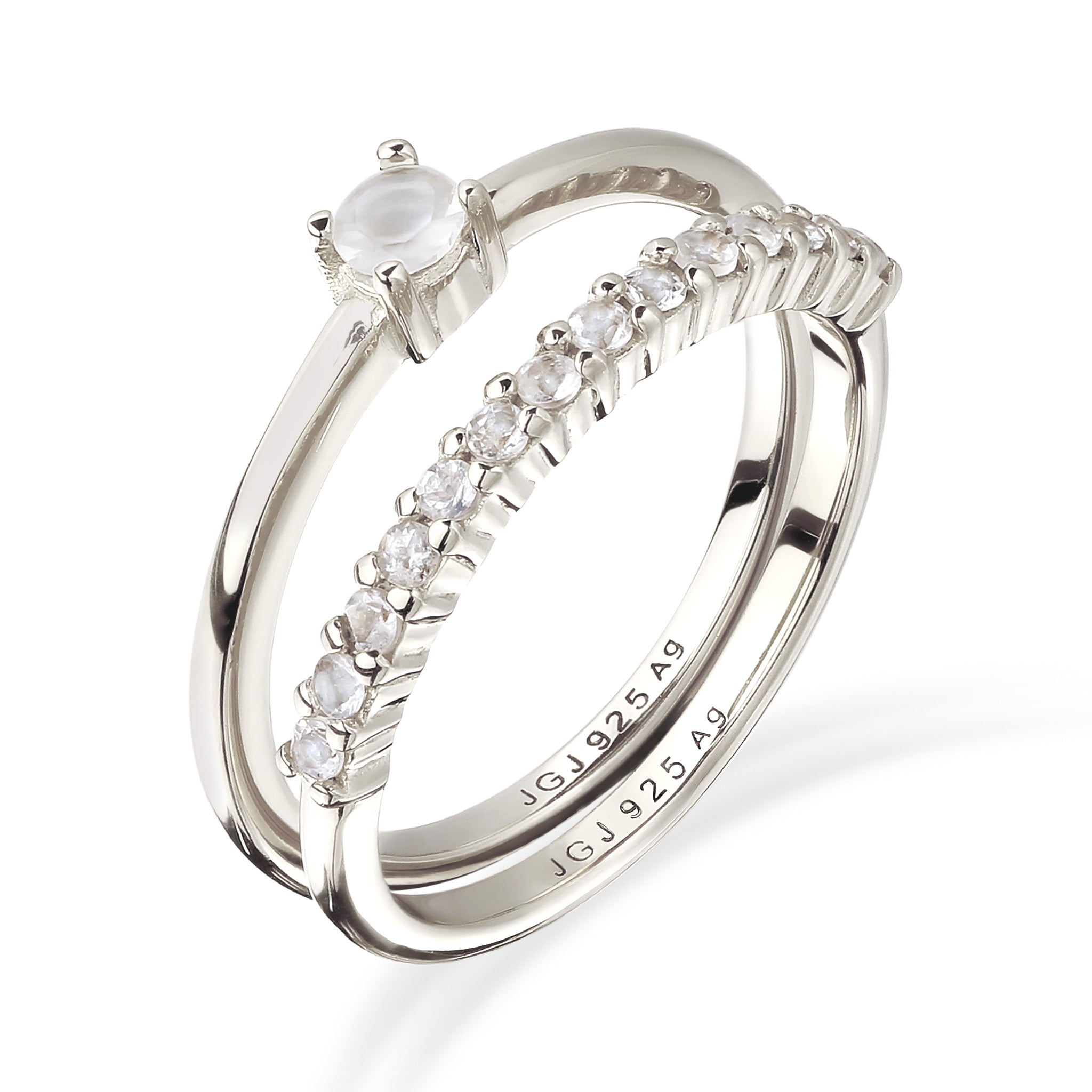 Silber - Elli PREMIUM | Ringset | Mondstein (Regenbogen) | 925 Sterling Silber