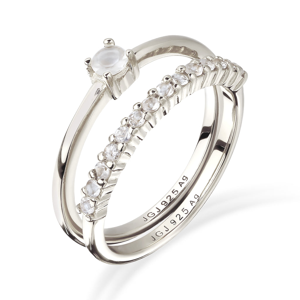 Silber - Elli PREMIUM | Ringset | Mondstein (Regenbogen) | 925 Sterling Silber
