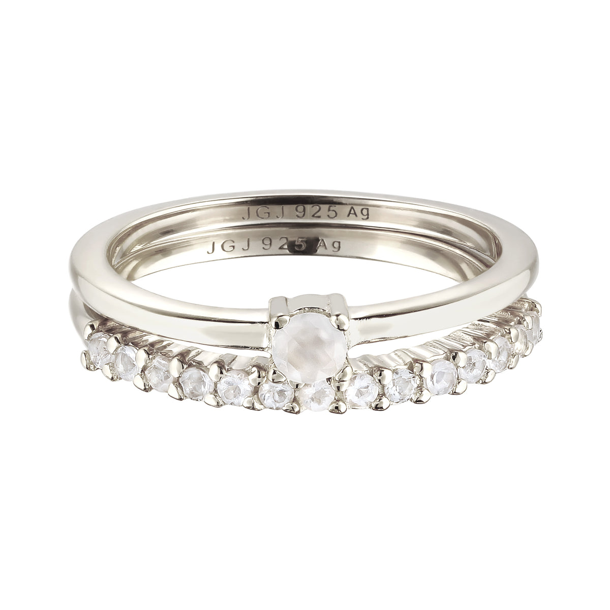 Silber - Elli PREMIUM | Ringset | Mondstein (Regenbogen) | 925 Sterling Silber