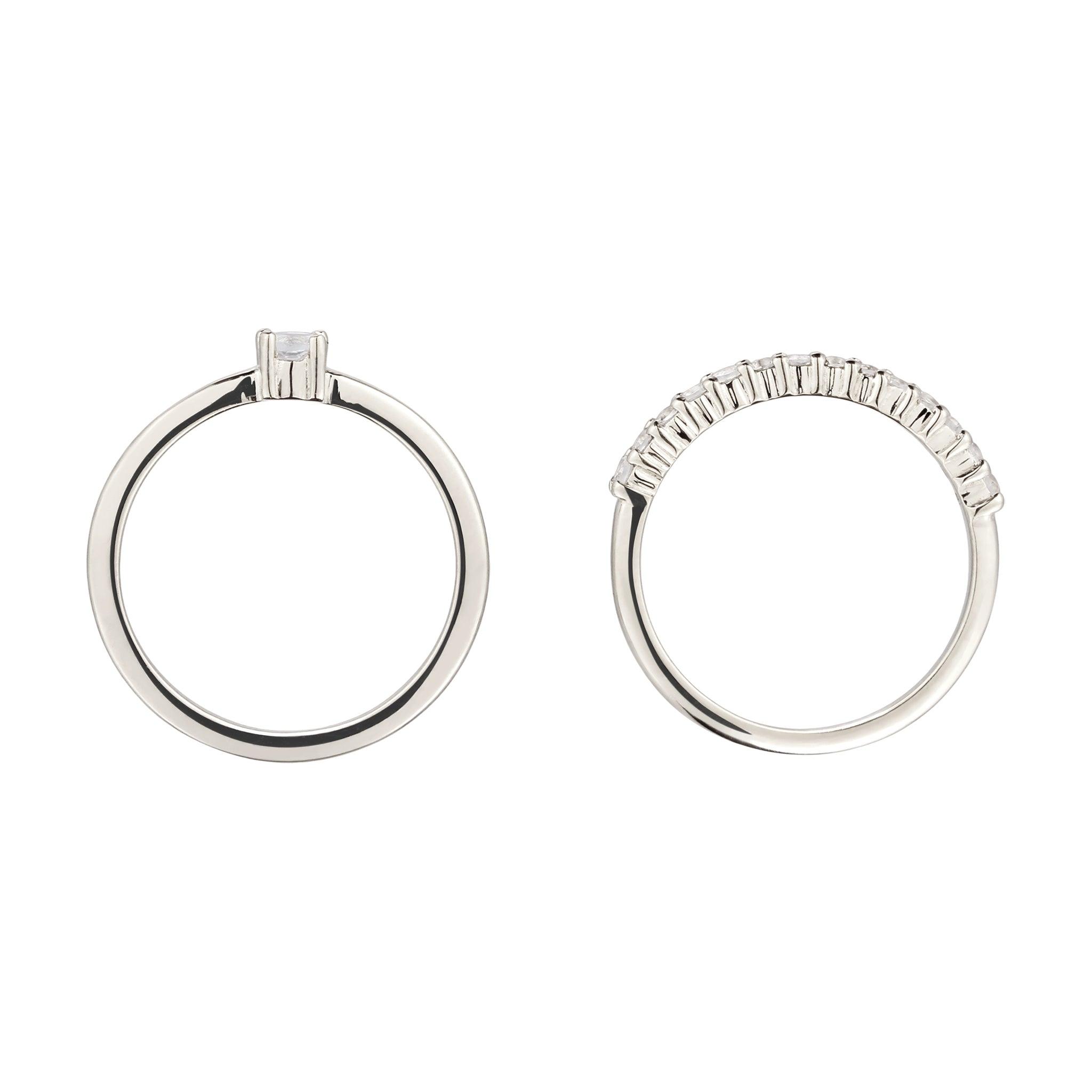 Silber - Elli PREMIUM | Ringset | Mondstein (Regenbogen) | 925 Sterling Silber