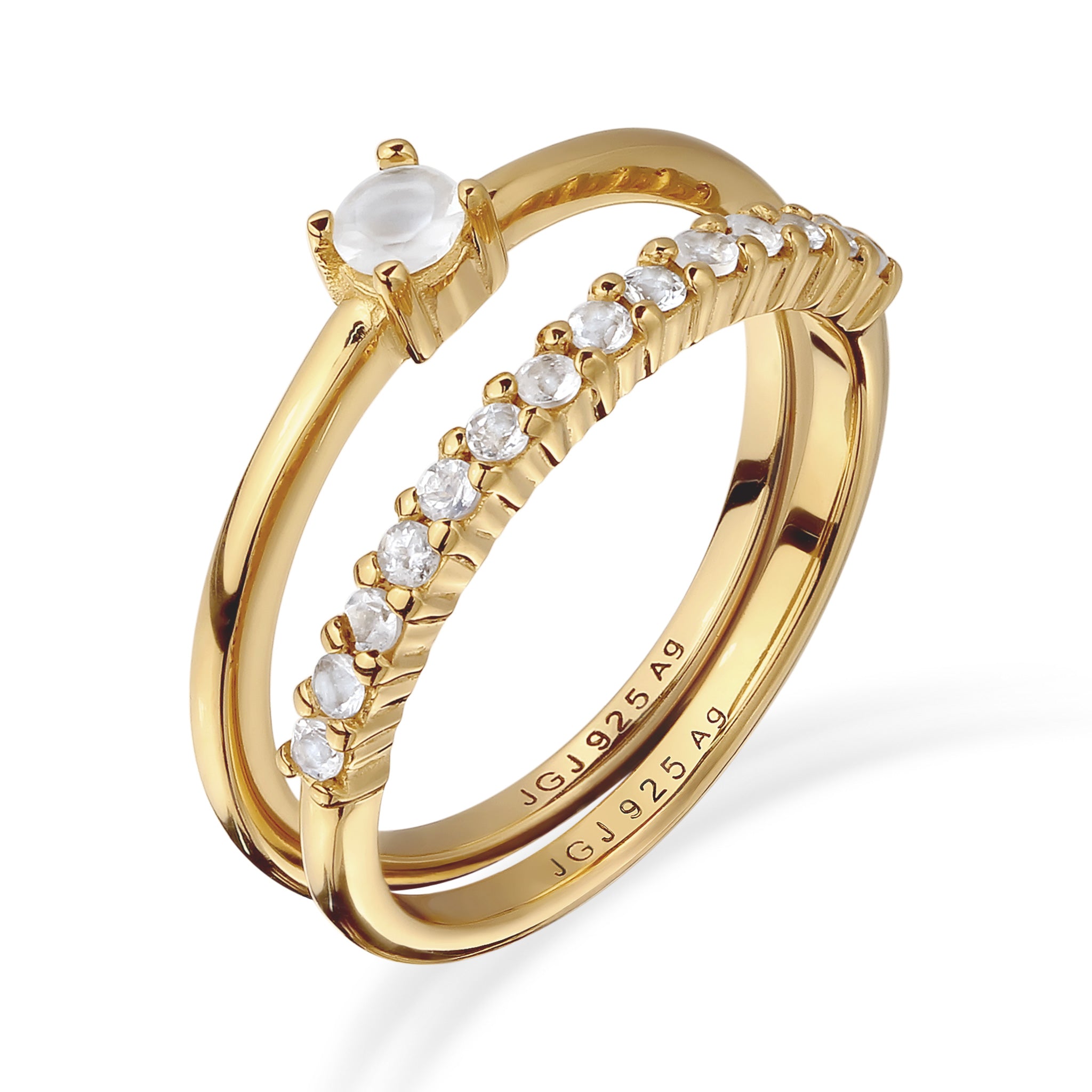 Gold - Elli PREMIUM | Ringset | Mondstein (Regenbogen) | 925 Sterling Silber Vergoldet
