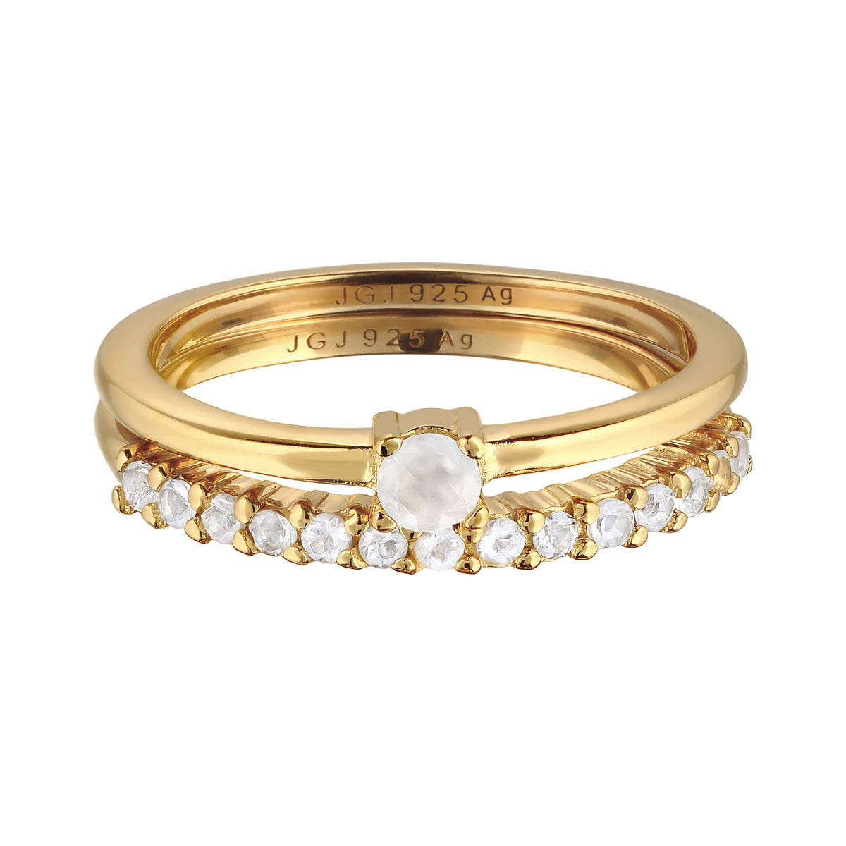 Gold - Elli PREMIUM | Ringset | Mondstein (Regenbogen) | 925 Sterling Silber Vergoldet