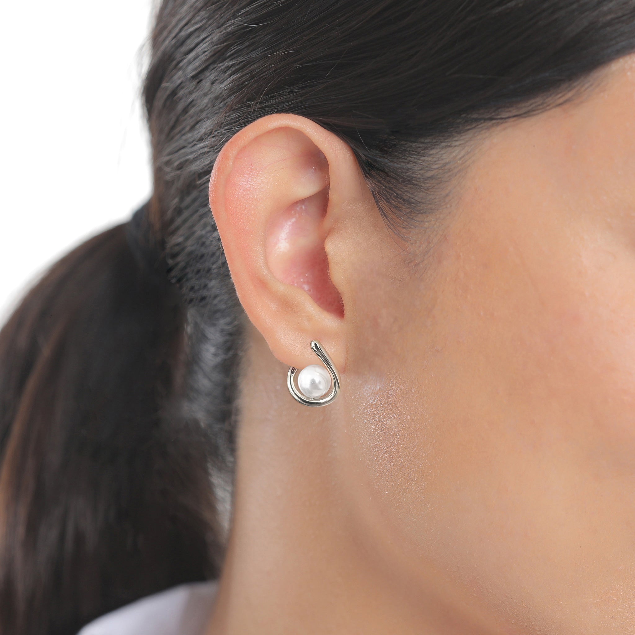 Silber - Elli | Creolen | Mit Perlen von Swarovski® (Weiß) | 925 Sterling Silber