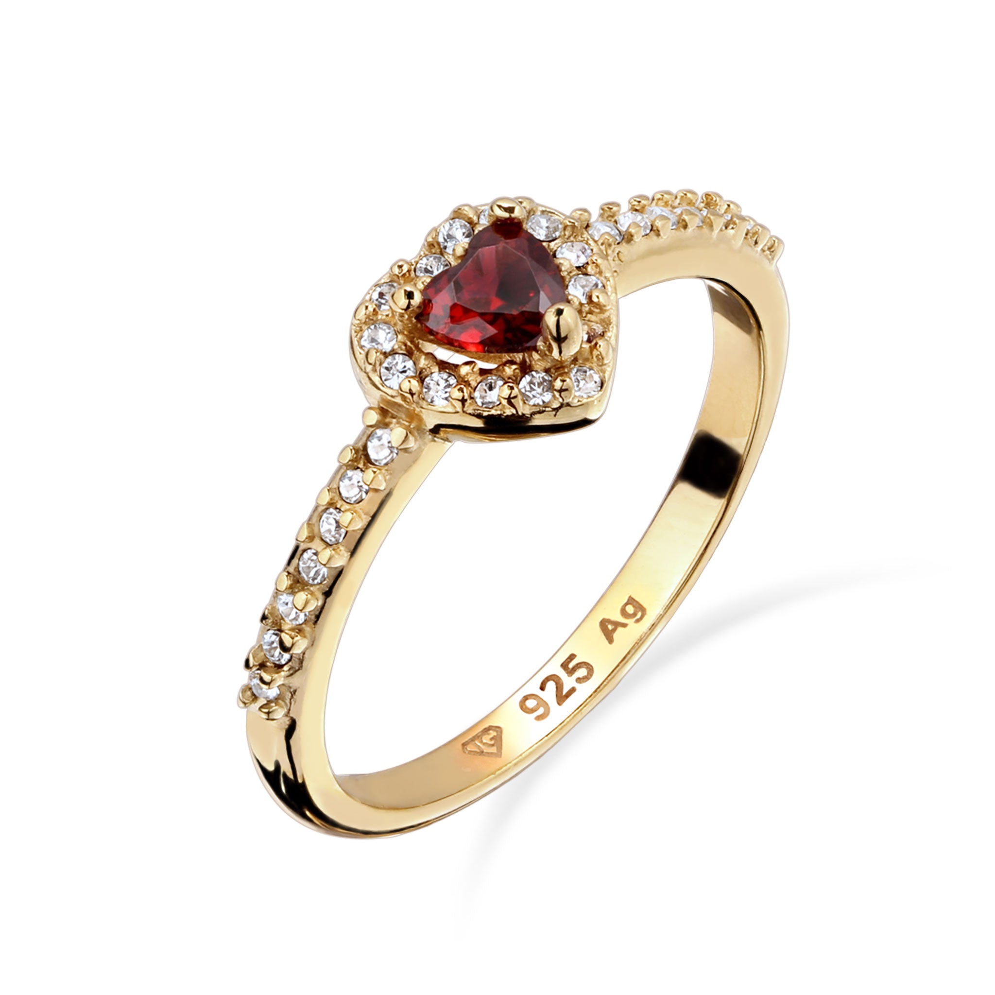 Gold - Elli | Ring Herz | Mit Kristallen von Swarovski® & Zirkonia (Rot) | 925 Sterling Silber vergoldet