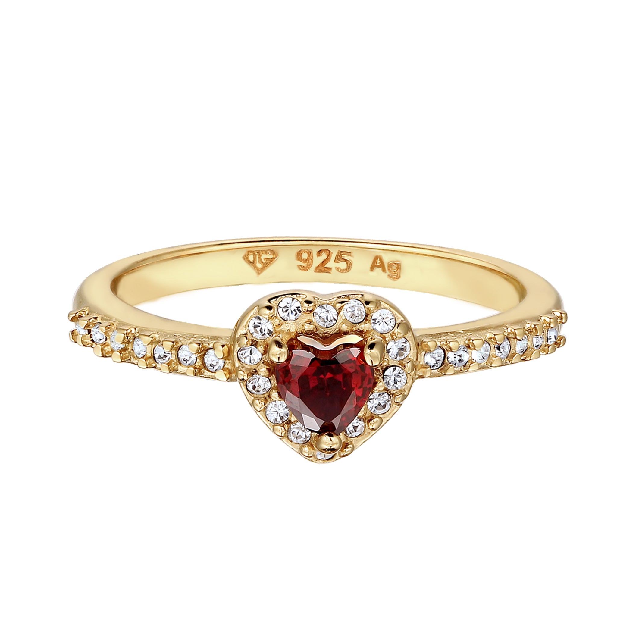 Gold - Elli | Ring Herz | Mit Kristallen von Swarovski® & Zirkonia (Rot) | 925 Sterling Silber vergoldet