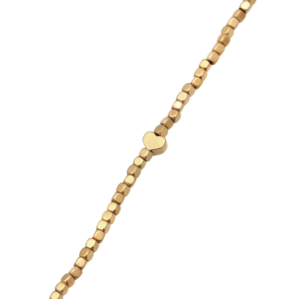 Gold - Elli | Halskette Herzen | Synthetischer Hämatit (Gold) | 925 Sterling Silber vergoldet