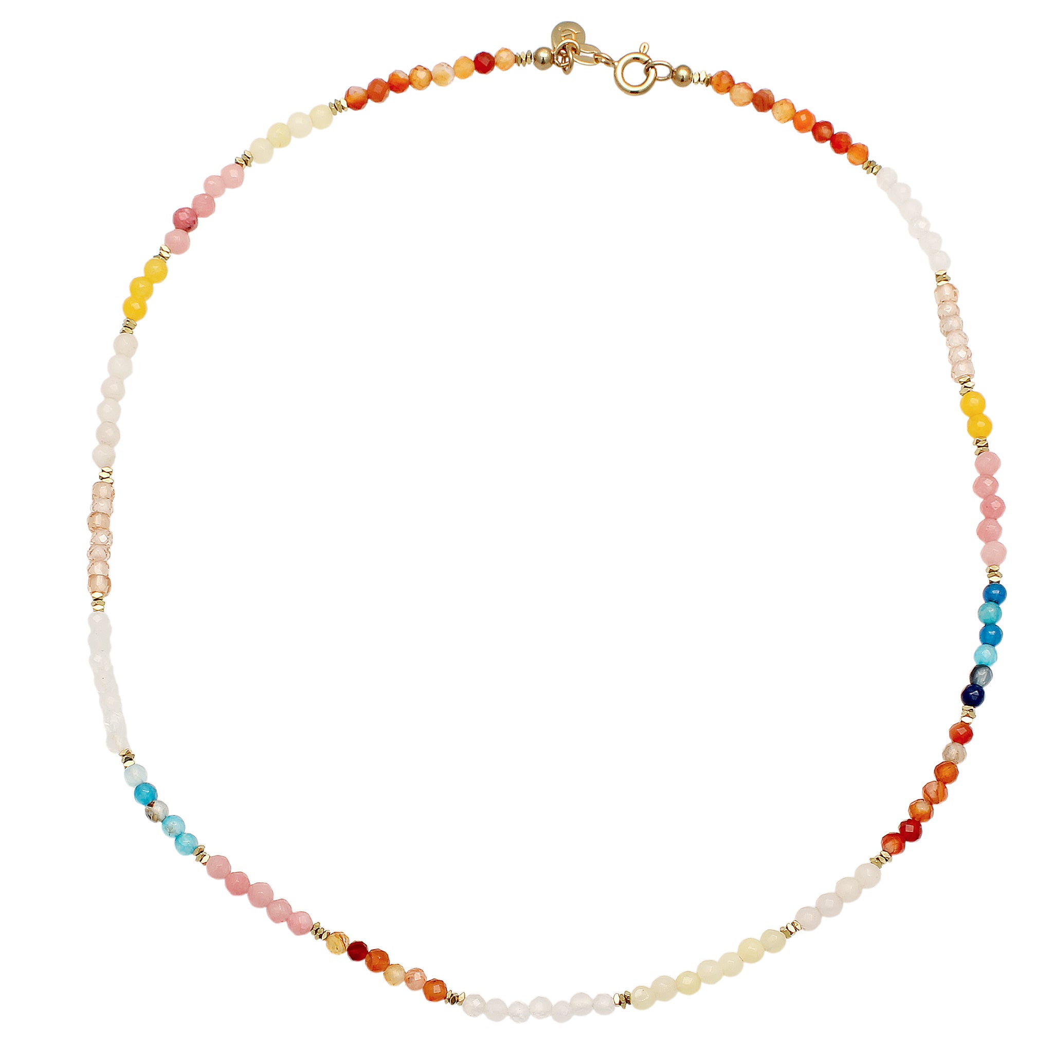 Bunt - Elli PREMIUM | Halskette Beads | Achat (Blau) & Zirkonia (Pfirsich) & Mondstein (Weiß) | 925 Sterling Silber vergoldet