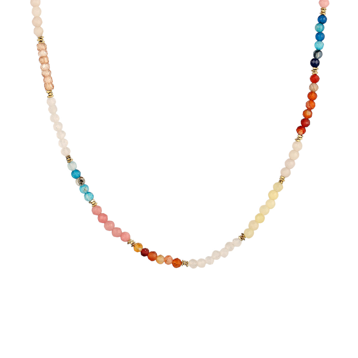 Bunt - Elli PREMIUM | Halskette Beads | Achat (Blau) & Zirkonia (Pfirsich) & Mondstein (Weiß) | 925 Sterling Silber vergoldet