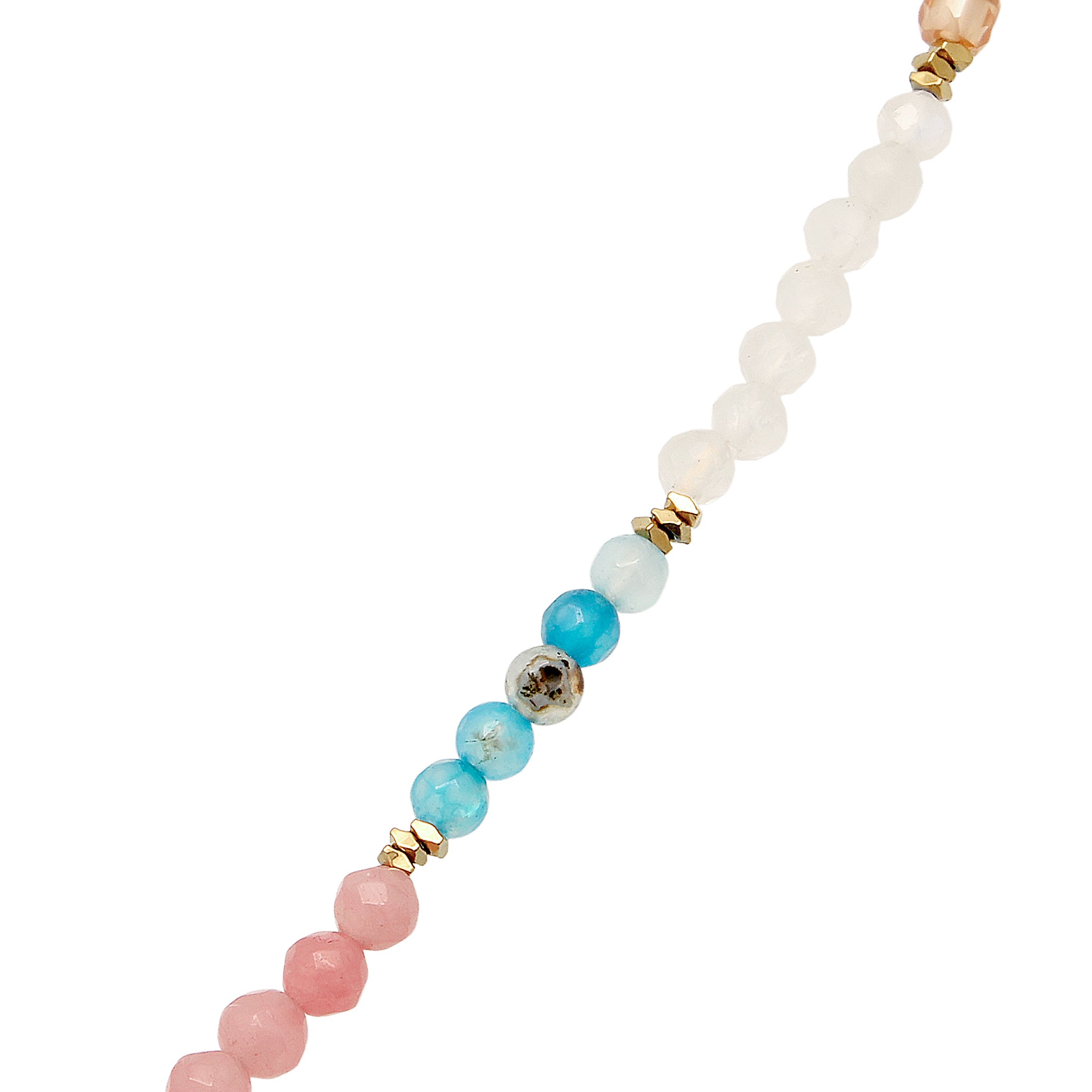 Bunt - Elli PREMIUM | Halskette Beads | Achat (Blau) & Zirkonia (Pfirsich) & Mondstein (Weiß) | 925 Sterling Silber vergoldet