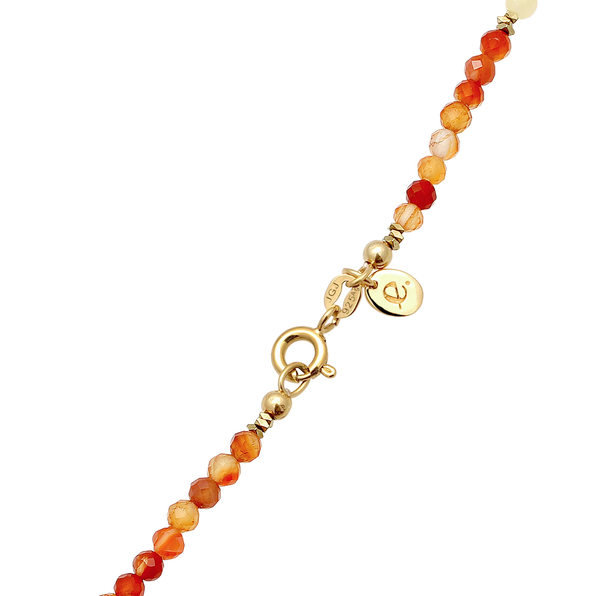 Bunt - Elli PREMIUM | Halskette Beads | Achat (Blau) & Zirkonia (Pfirsich) & Mondstein (Weiß) | 925 Sterling Silber vergoldet