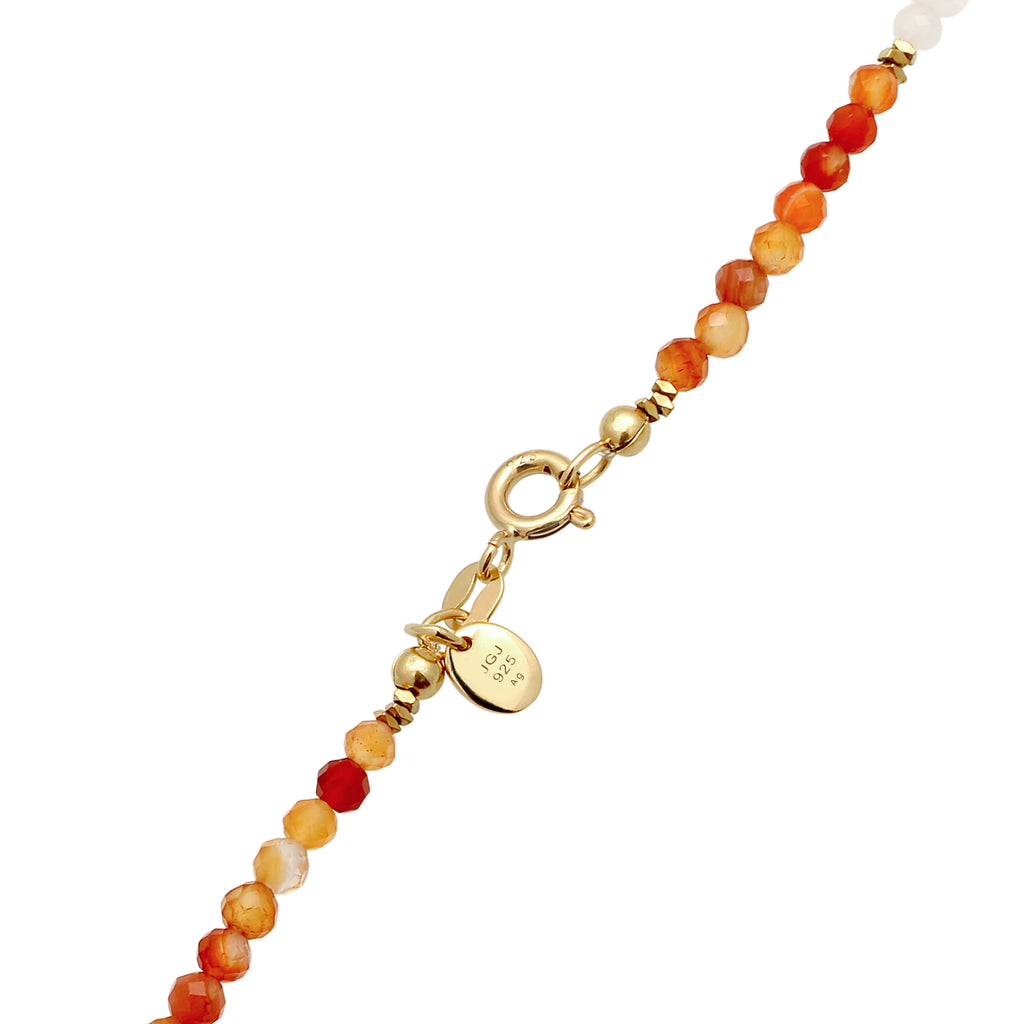 Bunt - Elli PREMIUM | Halskette Beads | Achat (Blau) & Zirkonia (Pfirsich) & Mondstein (Weiß) | 925 Sterling Silber vergoldet