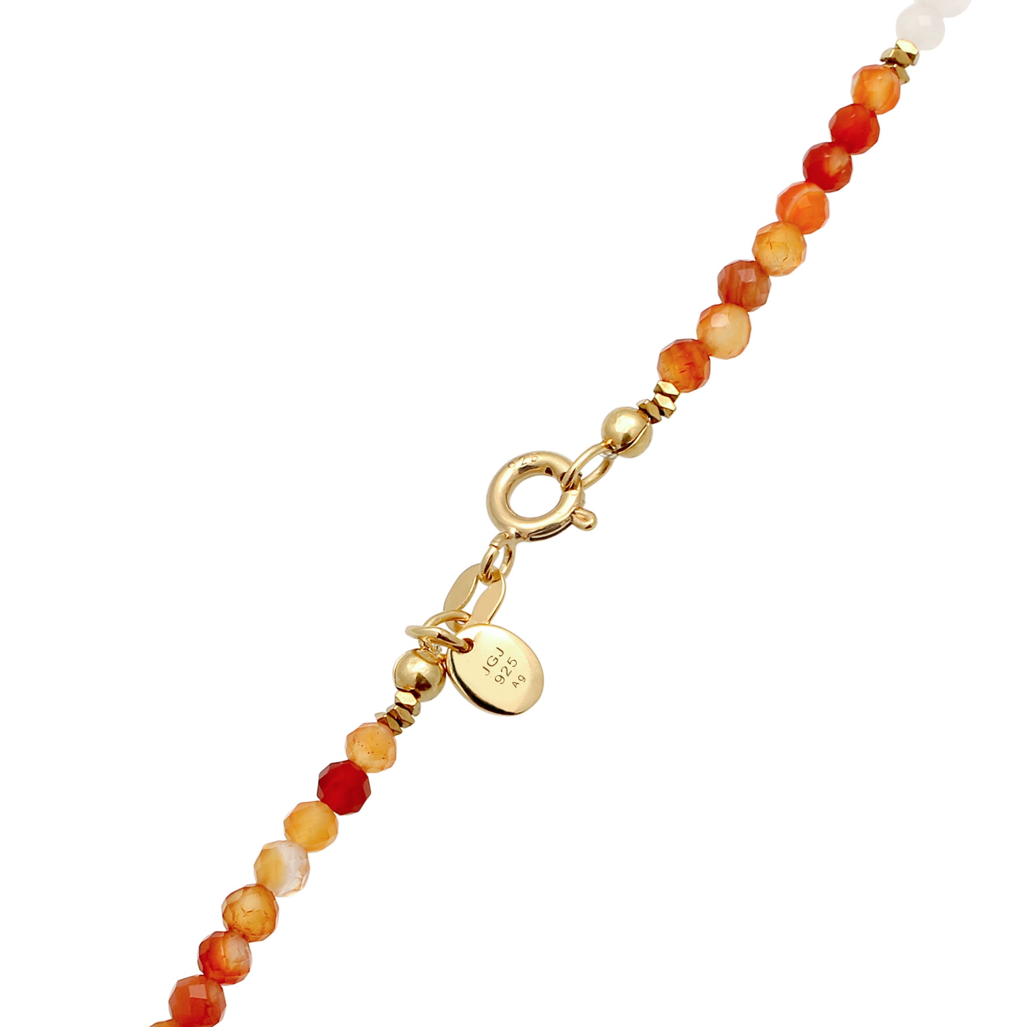 Bunt - Elli PREMIUM | Halskette Beads | Achat (Blau) & Zirkonia (Pfirsich) & Mondstein (Weiß) | 925 Sterling Silber vergoldet