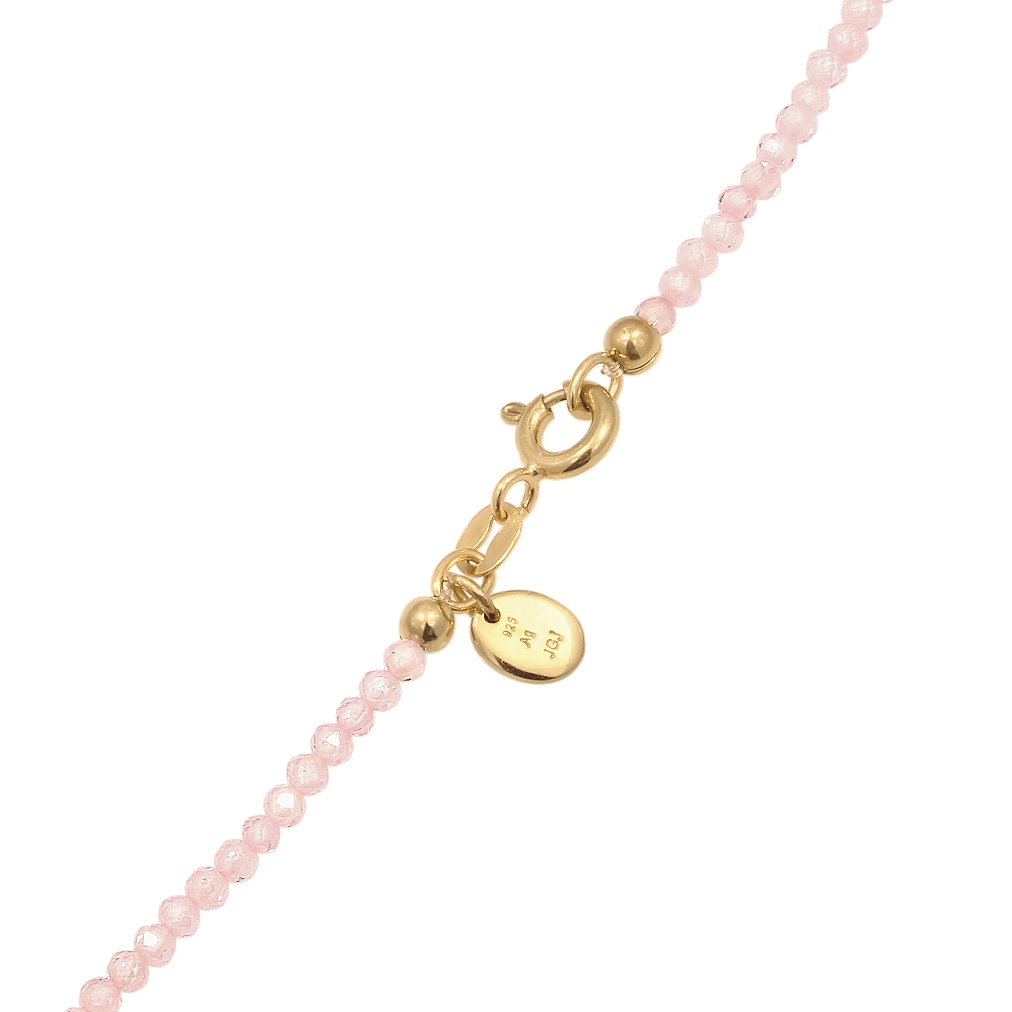 Pink - Elli PREMIUM | Halskette Perlen | Quarz (Rosa) | 925 Sterling Silber vergoldet