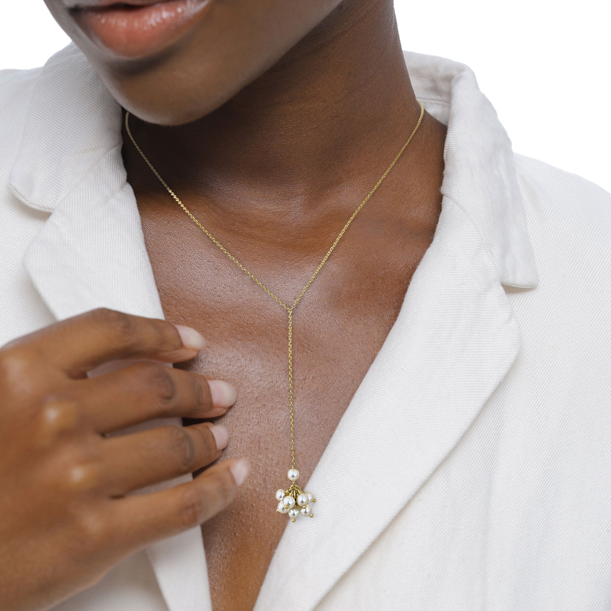 Gold - Elli | Y-Halskette | Mit Perlen von Swarovski® (Weiß) | 925 Sterling Silber vergoldet