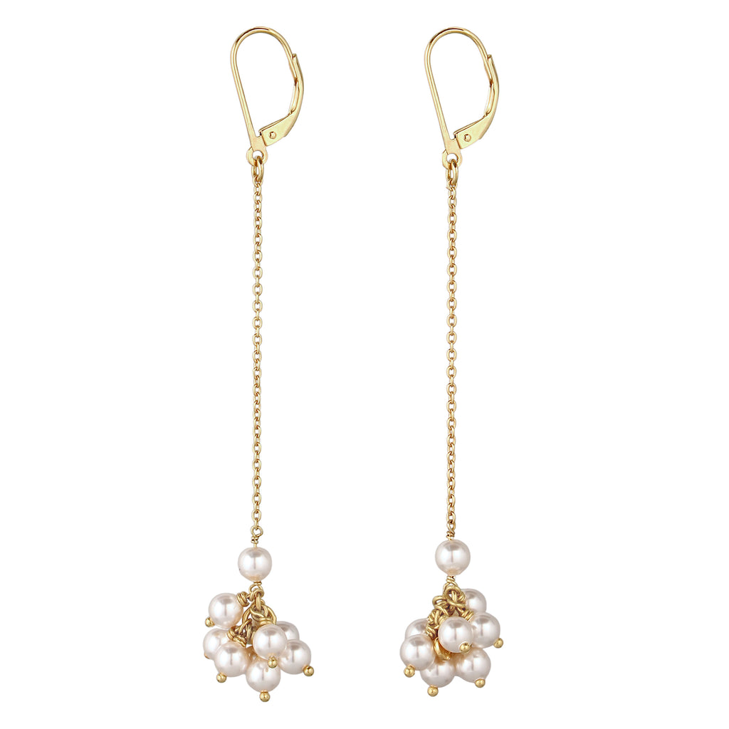 Gold - Elli | Ohrhänger | Mit Perlen von Swarovski® (Weiß) | 925 Sterling Silber vergoldet