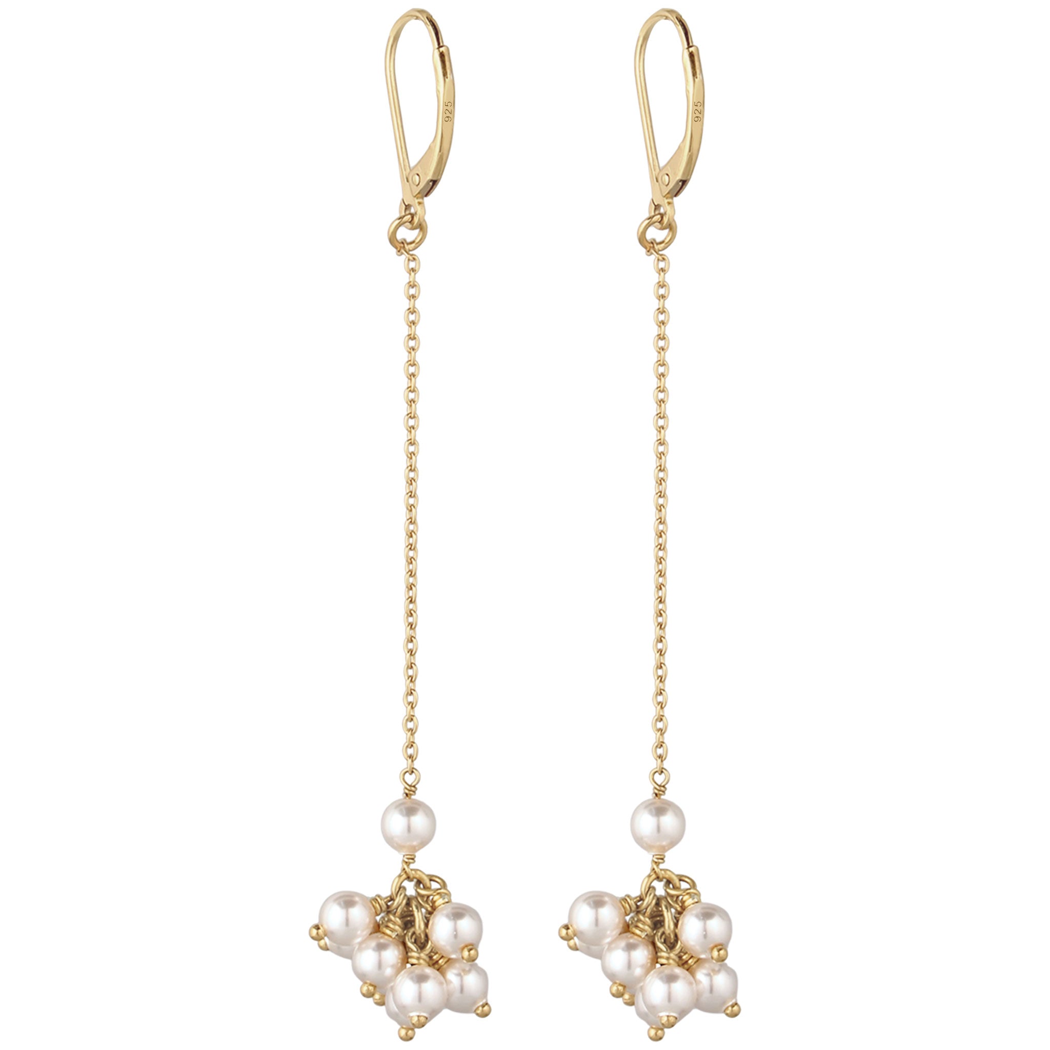 Gold - Elli | Ohrhänger | Mit Perlen von Swarovski® (Weiß) | 925 Sterling Silber vergoldet