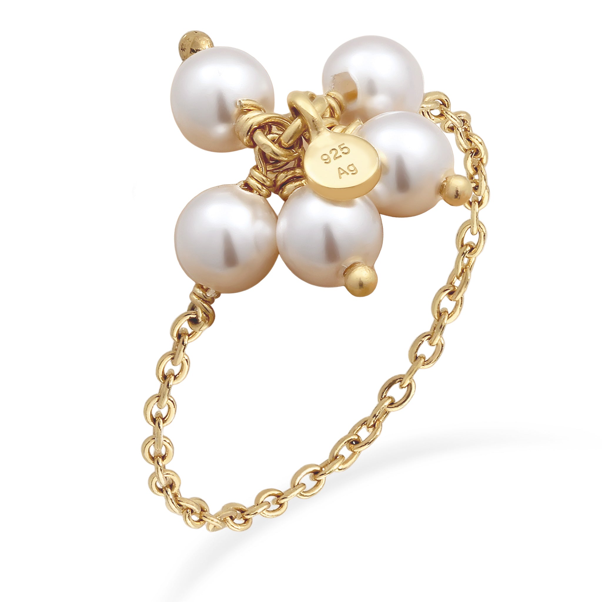 Gold - Elli | Ketten-Ring Blume | Mit Perlen von Swarovski® (Weiß) | 925 Sterling Silber vergoldet