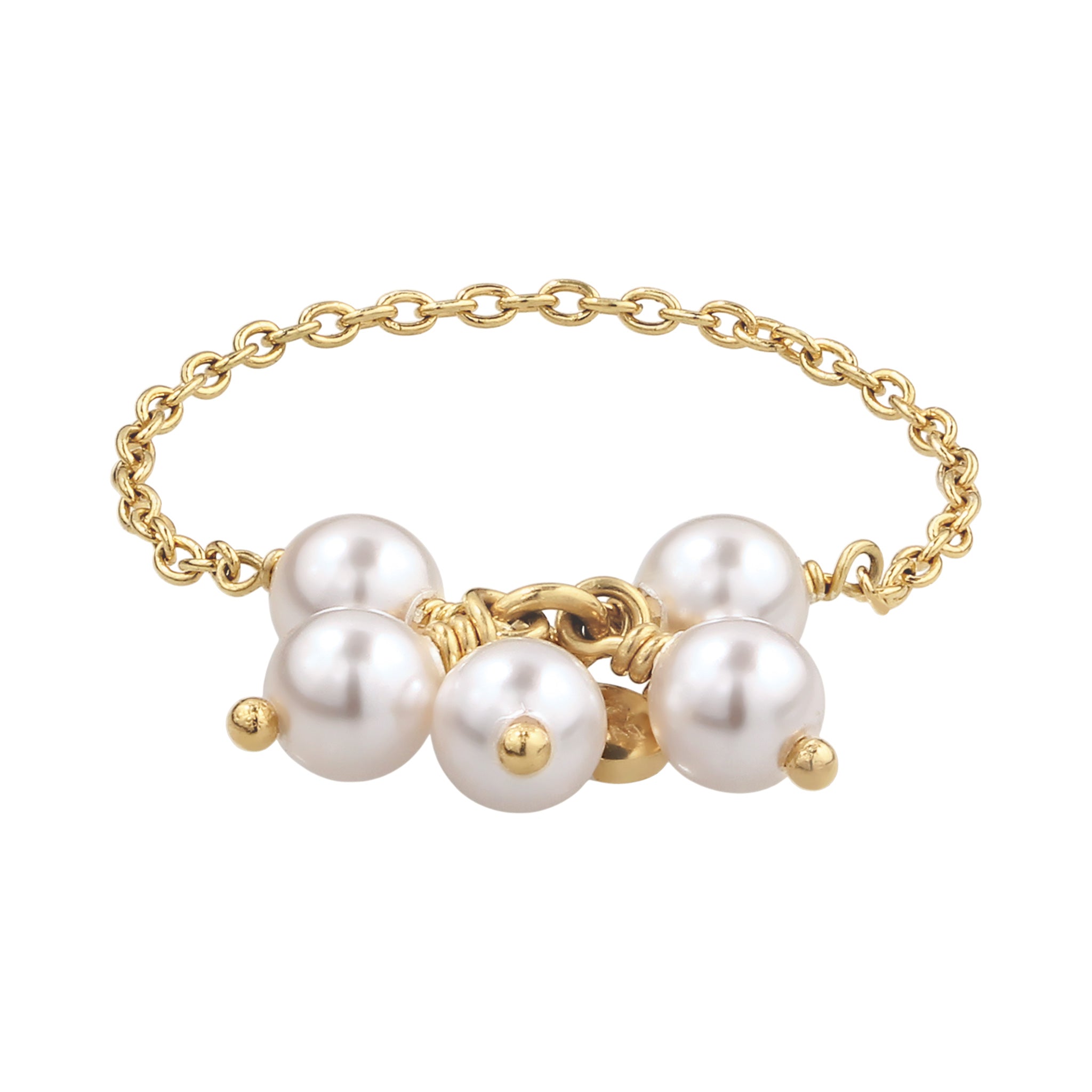 Gold - Elli | Ketten-Ring Blume | Mit Perlen von Swarovski® (Weiß) | 925 Sterling Silber vergoldet