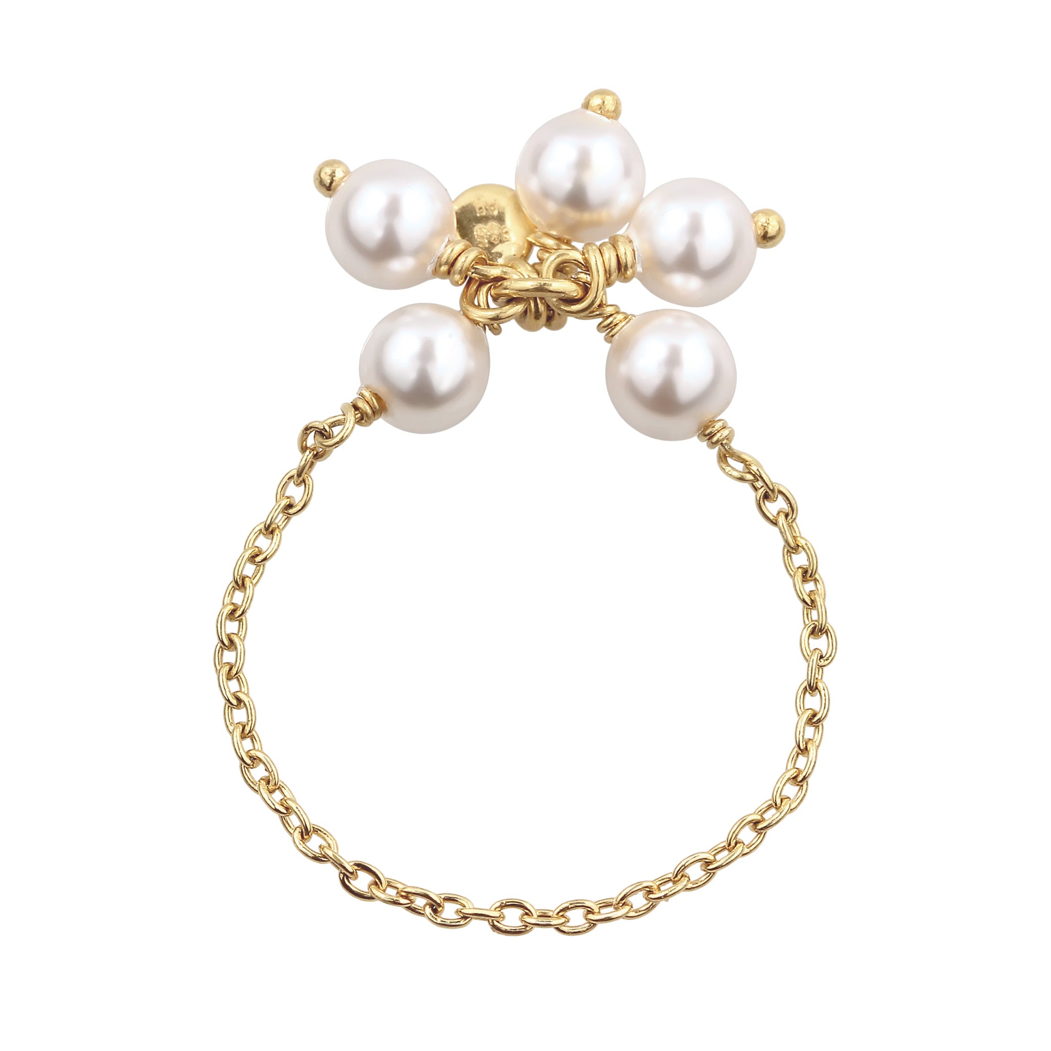 Gold - Elli | Ketten-Ring Blume | Mit Perlen von Swarovski® (Weiß) | 925 Sterling Silber vergoldet