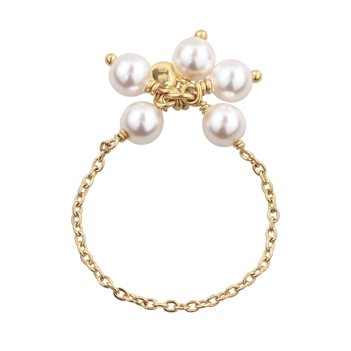 Gold - Elli | Ketten-Ring Blume | Mit Perlen von Swarovski® (Weiß) | 925 Sterling Silber vergoldet