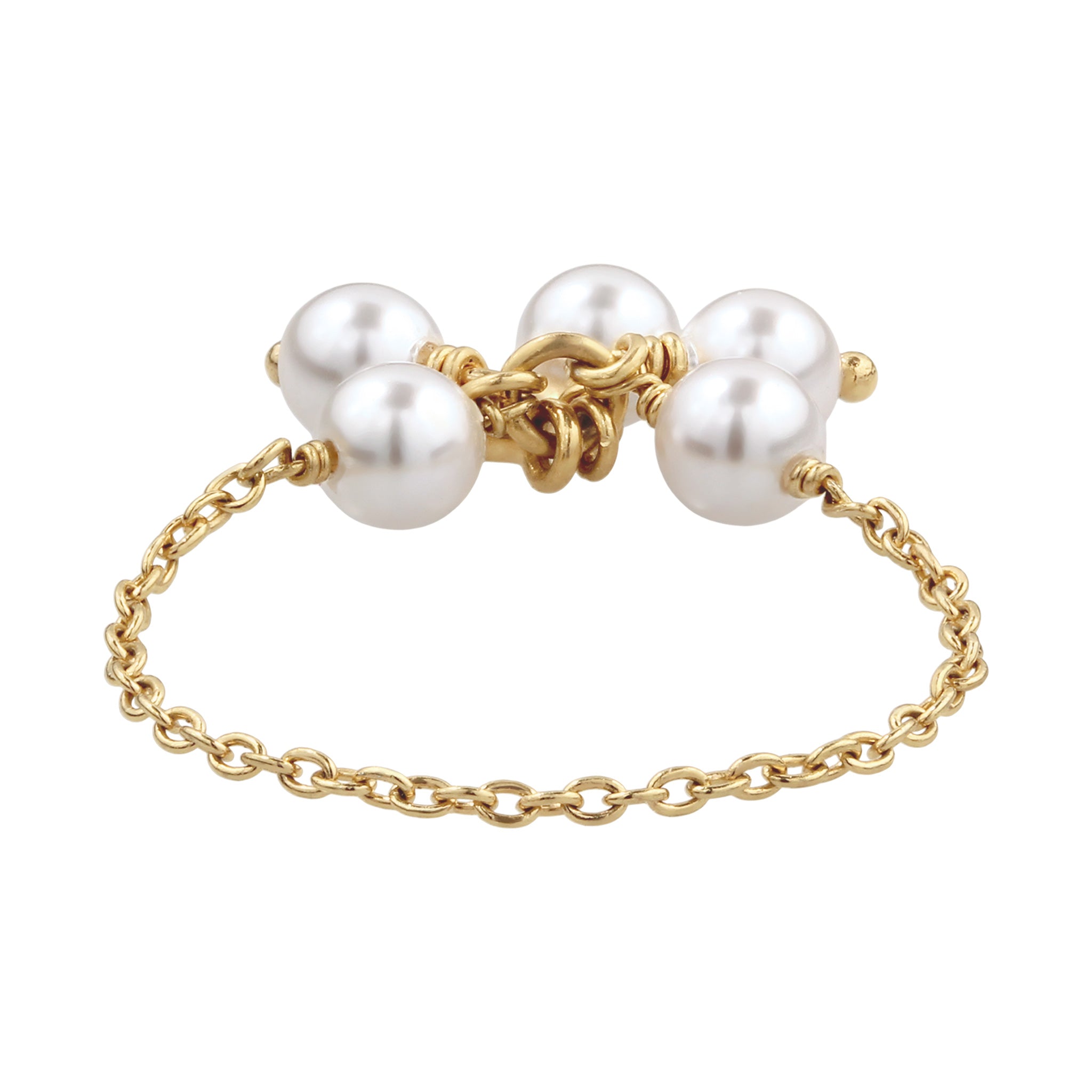 Gold - Elli | Ketten-Ring Blume | Mit Perlen von Swarovski® (Weiß) | 925 Sterling Silber vergoldet