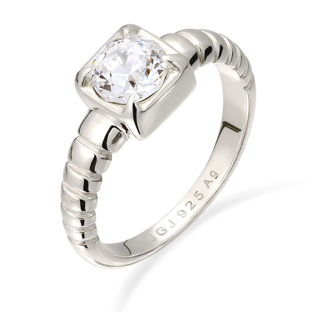 Silber - Elli | Solitär-Ring | Swarovski Kristalle (Weiß) | 925 Sterling Silber
