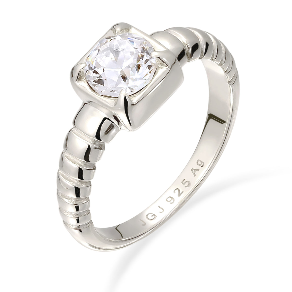 Silber - Elli | Solitär-Ring | Swarovski Kristalle (Weiß) | 925 Sterling Silber