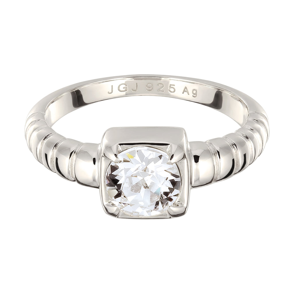 Silber - Elli | Solitär-Ring | Swarovski Kristalle (Weiß) | 925 Sterling Silber