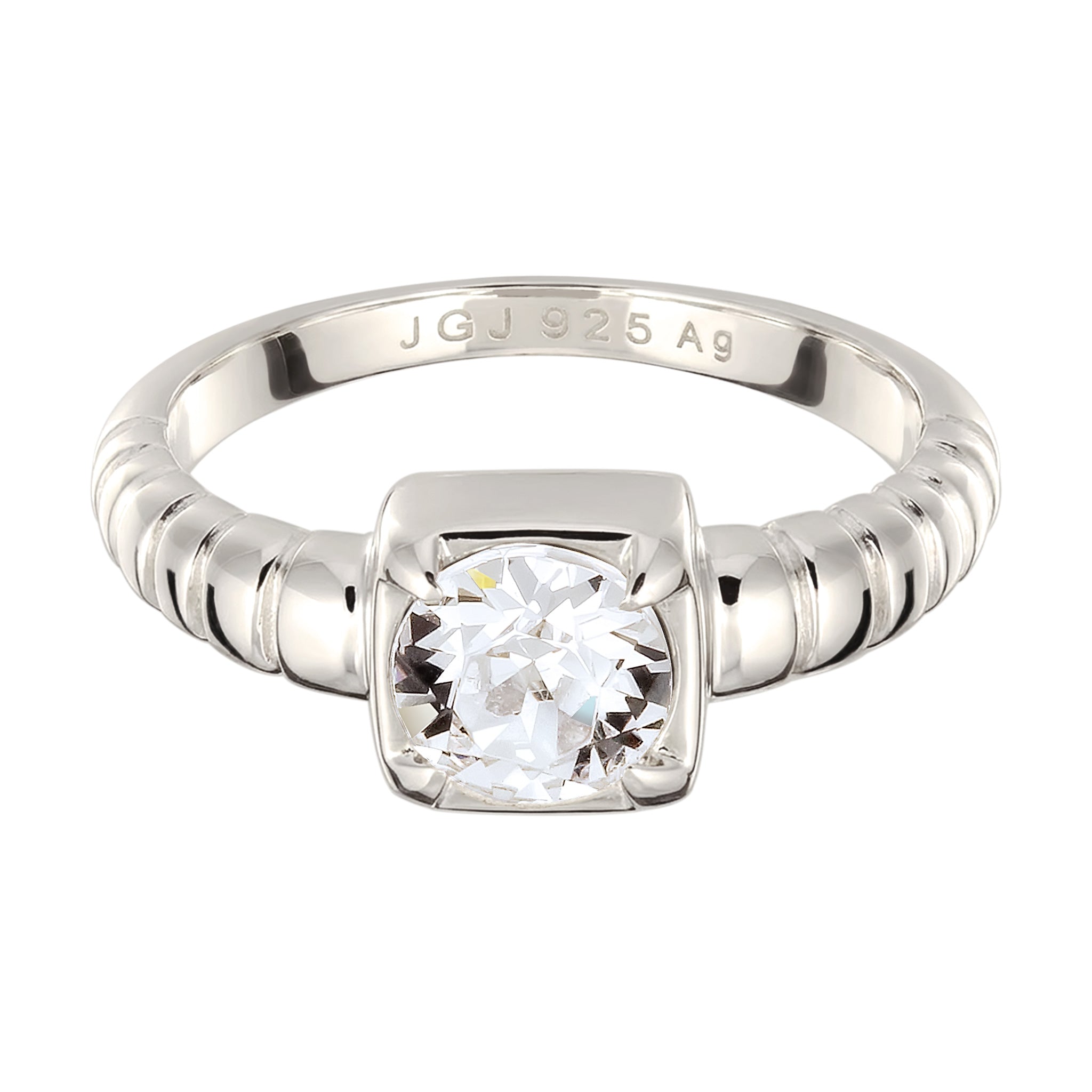 Silber - Elli | Solitär-Ring | Swarovski Kristalle (Weiß) | 925 Sterling Silber