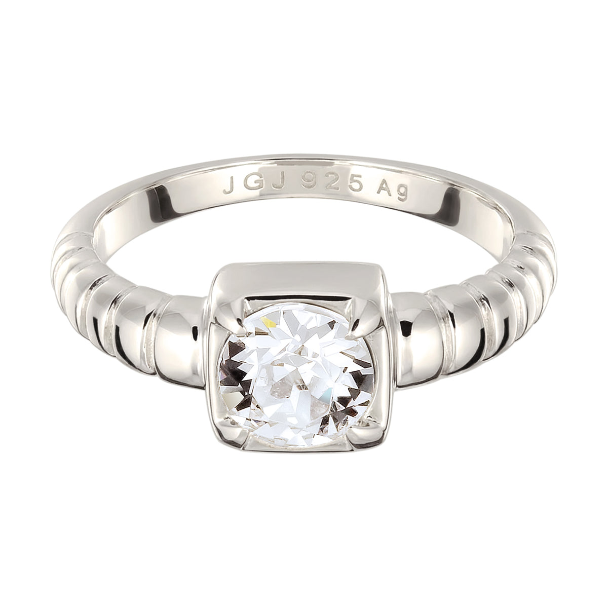 Silber - Elli | Solitär-Ring | Swarovski Kristalle (Weiß) | 925 Sterling Silber