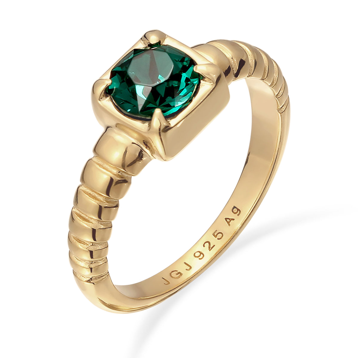 Gold - Elli | Solitär-Ring | Mit Kristallen von Swarovski® (Grün) | 925 Sterling Silber vergoldet