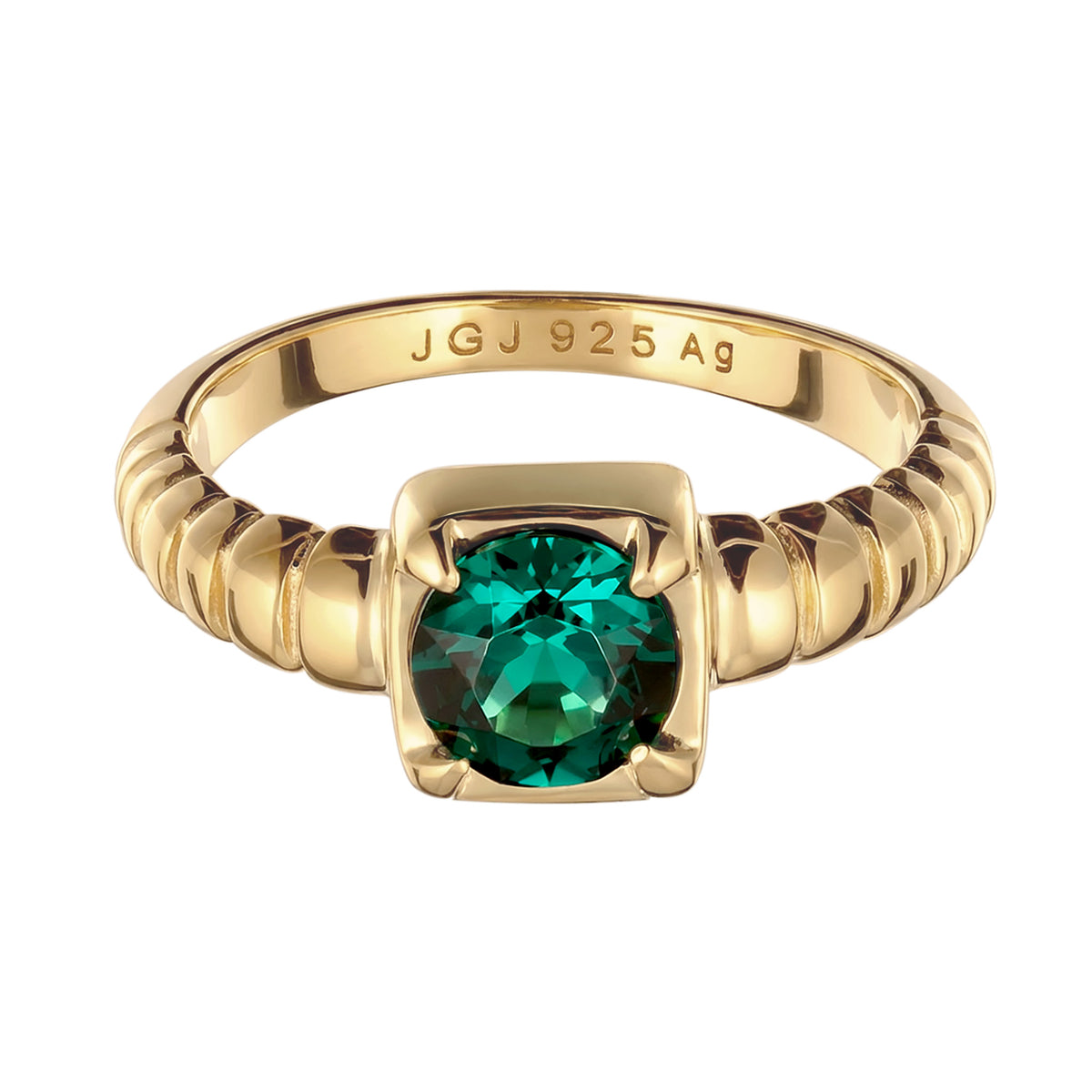 Gold - Elli | Solitär-Ring | Mit Kristallen von Swarovski® (Grün) | 925 Sterling Silber vergoldet