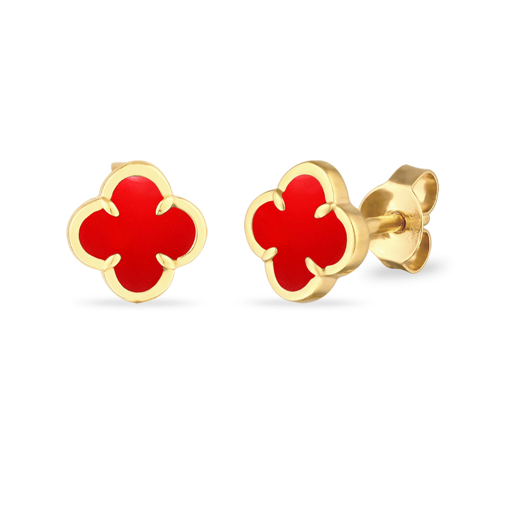 Rot - Elli | Ohrstecker Kleeblatt | Emaille | 925 Sterling Silber vergoldet